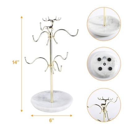 BCS Mug Holder with Marble Base - 6 Hooks Mug Rack Coffee Cup Storage Tree Jewelry Display Stand Holder for Countertop