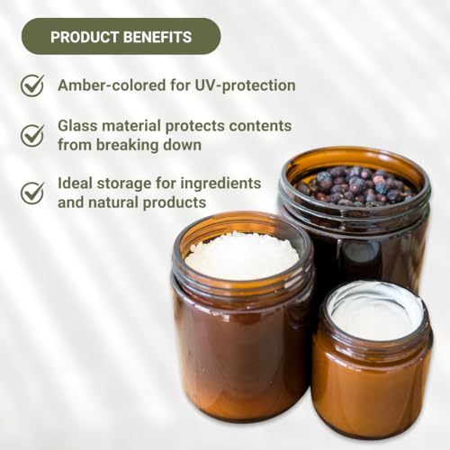 Glass Amber 1oz Jar - 12 Packs, Lead-Free Empty Round Jars For Beauty Products, Lotion, and Powders - Black Lid - Small Candle Jars - size: 1oz