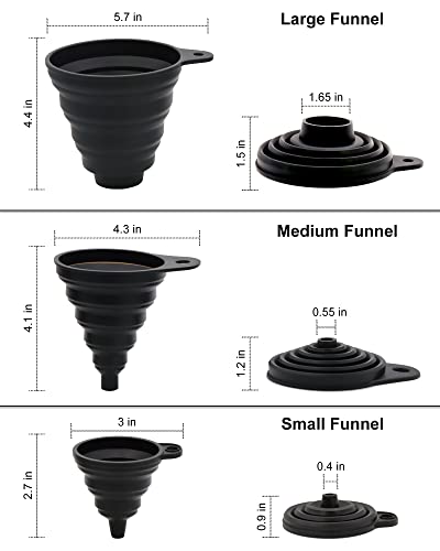 3 Sizes of Kitchen Funnel Set, Food Grade Funnels for Filling Bottles, Premium Silicone Collapsible Funnel for Transferring Liquid, Powder Transfer, Large Wide Mouth Canning Funnel, Small Funnel, HPWT