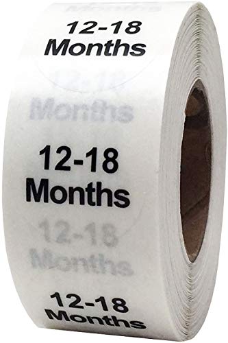 Clear Circle 12-18 Months Clothing Size Stickers - 3/4 Inch Round, 500 Clear Plastic Adhesive Labels Per Roll for Retail Apparel, Baby Clothing Organization, and Inventory - Made in the USA - color: 12-18 Months