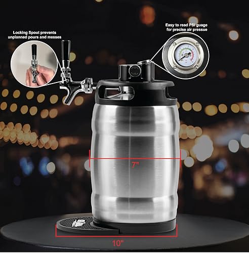 Gloria Rose 7L (1.8 Gal) Mini Keg, Pressurized Keg for Drinks, with Tap System, Co2 Regulated, Stainless Steel - size: 7L Silver