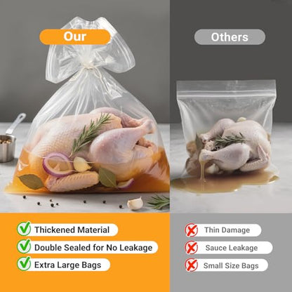 Turkey Brine Bag, Brining Bags for Turkey 25LB and Above with 3 Strings and Clips, Father Day Gift for Dad Mom Men Love Cooking in Kitchen, 26"x 22" Size Used for Marinating Turkey and Meat; 3PCS