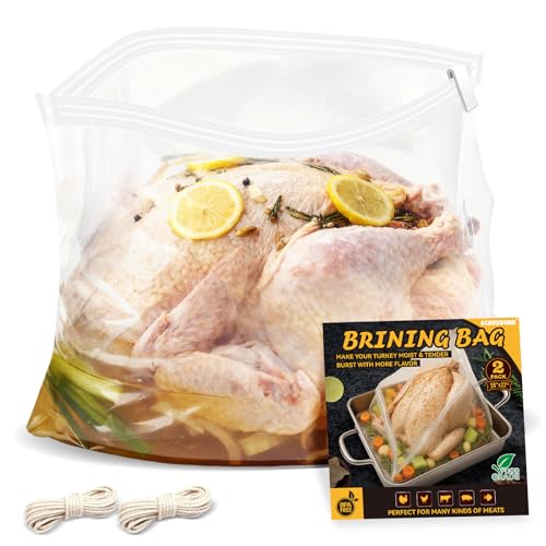 Turkey Brine Bags, 2 Pack Extra Large 26"x22" Brining Bags for Turkey, Holds up 35lb and Above, Double Zip-Lock Brine Bag Kit with 2 Strings & Clips, Thanksgiving, Christmas Essentials - size: 2 PACK