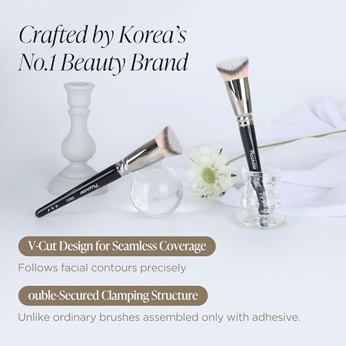 Piccasso FB21 Foundation Brush - Professional V-Cut Angled Makeup Brush for Liquid & Cream - Seamless Flawless Finish K-Beauty Face Brush - High Coverage, No Streaks, Durable Synthetic Hair - color: V-cut