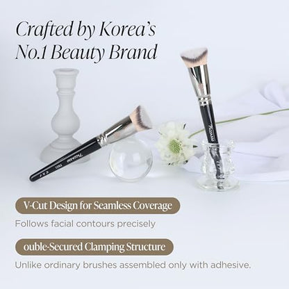 Piccasso FB21 Foundation Brush - Professional V-Cut Angled Makeup Brush for Liquid & Cream - Seamless Flawless Finish K-Beauty Face Brush - High Coverage, No Streaks, Durable Synthetic Hair - color: V-cut