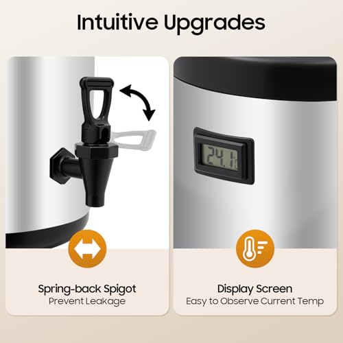 Stainless Steel Insulated Beverage Dispenser, 2.5Gal Thermal Carafe with Spigot for Hot Coffee & Cold Juice, 12-Hour Heat Retention Drink Dispenser for Party Wedding Cafe, Silver - size: 2.51Gal