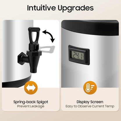 Stainless Steel Insulated Beverage Dispenser, 2.5Gal Thermal Carafe with Spigot for Hot Coffee & Cold Juice, 12-Hour Heat Retention Drink Dispenser for Party Wedding Cafe, Silver - size: 2.51Gal
