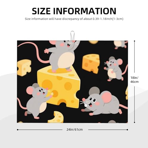 Cute Mouse Cheese Dish Drying Mat For Kitchen Counter Absorbent Reversible Drying Mats Microfiber Kitchen Countertop Protector Dishes Drying Pad Extra Large 18"X24" Dish Mat