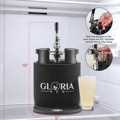 Gloria 7L (1.8 Gal) Mini Keg, Pressurized Keg for Drinks, with Tap System, Co2 Regulated, Stainless Steel - size: 7L Black