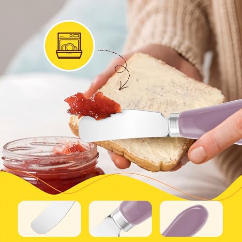 Butter Spreader Knife Set, 2-Pack Stainless Steel Cheese and Butter Knives with Ceramic Handle, Dishwasher Safe, for Soft & Hard Cheese, Jam, Cold Butter (Purple) - color: Purple