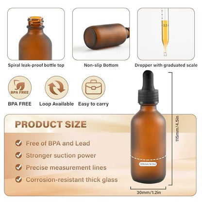 NOOEEISS 6 Pcs, 2oz Amber Glass Eye Dropper Bottle, Tincture Bottles With Dropper, Pretty Finish, Leak-Proof Design, Stronger Suction for All Kinds of Mixed Liquids - color: Amber Frosted, size: 2oz-6Pack