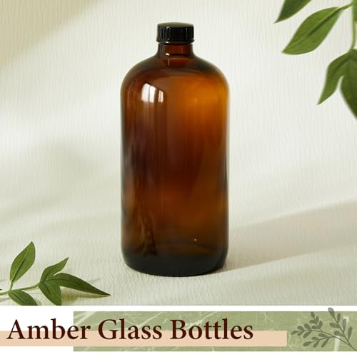 Cinnvoice 6 Pcs 32 oz Amber Boston Glass Bottles Brown Glass Bottles with Airtight Lids Quart Sized Beer Growler Dark Juice Jars for Kombucha Brewing Essential Oils Vanilla Extract Lab Holiday Gift