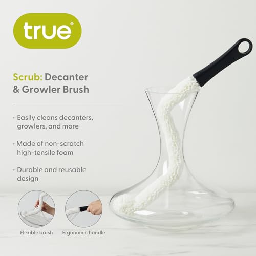 True Decanter and Growler Brush Multipurpose Glassware Cleaner, No-Scratch High-Tensile Foam Reusable Cleaning Accessory with Ergonomic Handle, White - style: Black