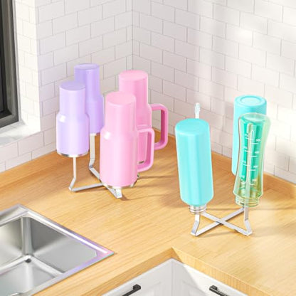 Foldable Water Bottle Drying Rack, Stainless Steel Tumbler Dryer Stand for Kitchen Counter, Multifunctional Space-Saving Cup Drainer for Bottles, Baby Bottles, Glasses & Reusable Bag (Silver, 1PC)