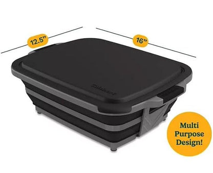 4-in-1 Expandable Prep & Serve Tub - 3 Gallon Collapsible Marinating and Brining Container with Cutting Board Lid - Gray