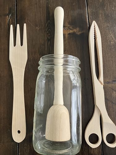 Cabbage Shredder & Sauerkraut Pounder, Fork, Tongs Bundle