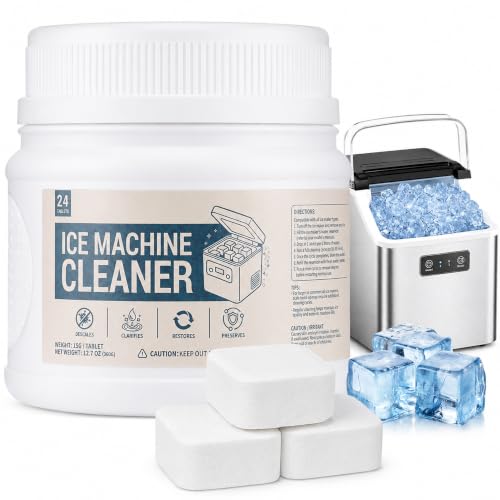 Ice Machine Cleaner Tablets Descaler, 24 Count Nickel Safe Ice Maker Cleaner Tablets, Compatible with Countertop, Nugget, Opal, Kitchenaid, GE Profile, Food-Grade Formula, Effective Descaling
