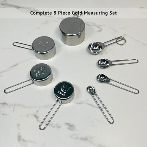Stainless Steel Measuring Cups and Spoons Set, 8 Piece, Silver, Engraved Measurements, Nesting Metal Measuring Set for Baking & Cooking - color: Silver