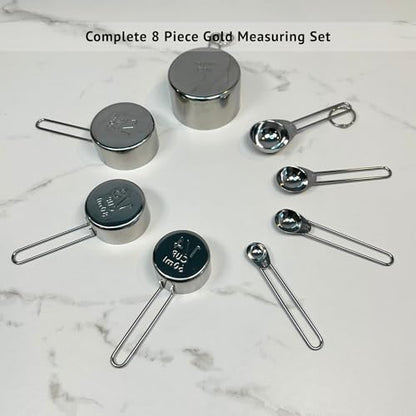 Stainless Steel Measuring Cups and Spoons Set, 8 Piece, Silver, Engraved Measurements, Nesting Metal Measuring Set for Baking & Cooking - color: Silver