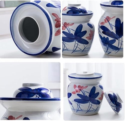 Porcelain Pickle Jar, Ceramics Fermentation Crock Pickling Pot,Fermenting Jar with Water Seal Airlock Lid(C,4kg) - color: C, size: 4kg