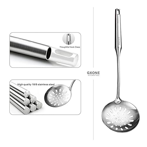 Skimmer Slotted Spoon,304 Stainless Steel Slotted Spoon, Handle Mesh Food Strainer Stainless Steel Colander with Hollow Handle Heat Resistant Cooking Tool,Silver/15.1Inch - style: Skimmer Spoon