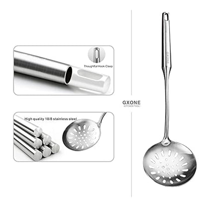 Skimmer Slotted Spoon,304 Stainless Steel Slotted Spoon, Handle Mesh Food Strainer Stainless Steel Colander with Hollow Handle Heat Resistant Cooking Tool,Silver/15.1Inch - style: Skimmer Spoon