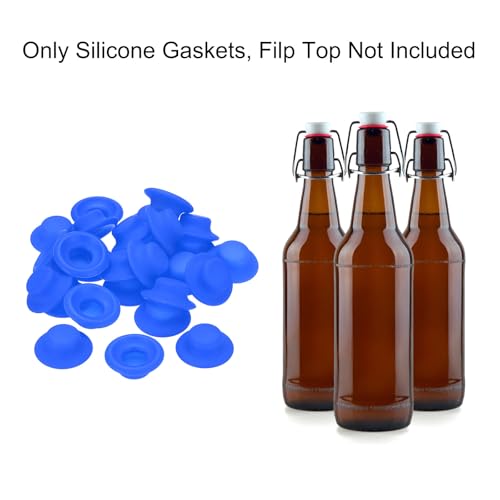 uxcell 25 Pcs Silicone Rubber Gaskets Washer, High Pressure Leak-proof Beer Bottle Gasket Seals Top Washers for Swing Flip Beer Soda Bottle, Blue - color: Blue