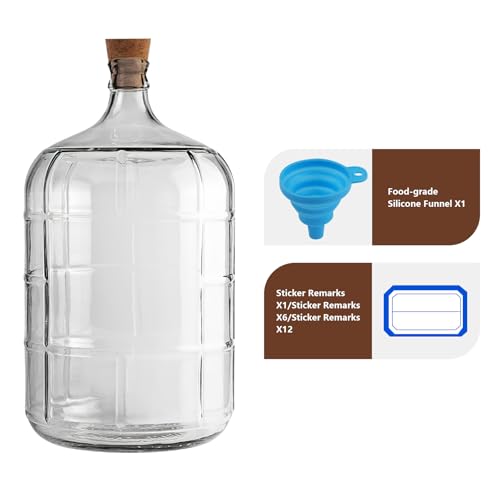 Carboy Cork Stopper with Plastic Funnel and Label Paper, Glass Carboy Cap for 1, 3, 5, 6 Gallon Glass Water Jug, Wood Tapered Fermentation Cap Cork Stoppers (1)