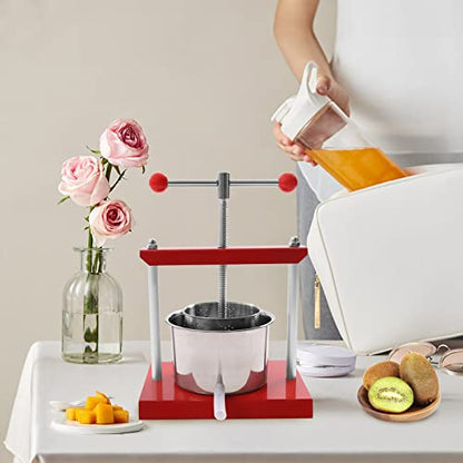 Fruit Wine Press, 1.6 Gal 6L Manual Press Machine, Stainless Steel Fruit Apple Juicer, Honey Olive Oil Making Press with T Handle, Grape Crusher Juice Maker for Outdoor Kitchen Home Store (3L/0.8gal) - size: 3L/0.8gal