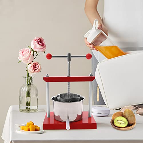Stainless Steel Manual Fruit Wine Press with T-Handle & Strainer Bag, Cheese Tincture Vegetable Press Juicer for Apple Grape Lemon Juice, Cider, Olive and Honey, Home Kitchen Use (1.6Gal) - size: 1.6Gal