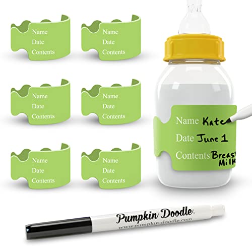Pumpkin Doodle The Original Write and Reuse Baby Bottle Labels for Daycare - color: Green, size: Standard