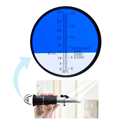 Alcohol Refractometer for Spirit Alcohol Volume Percent with Automatic Temperature Compensation (ATC) Dual Scale Brix 0-40% 0-25% VOL in Wine Making and Beer Brewing, Homebrew Kit