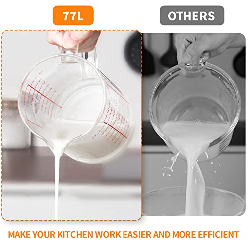 77L Glass Measuring Cup, 2-Cup/500 ML Liquid Measuring Cups, Measuring Cup With Handle and V-Shaped Spout, Glass Beaker with Three Scales (OZ, Cup, ML), Dishwasher/Freezer/Microwave Safe - size: 2 Cup / 500 mL