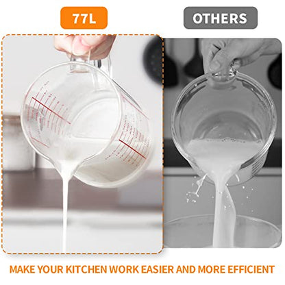 77L Glass Measuring Cup, 2-Cup/500 ML Liquid Measuring Cups, Measuring Cup With Handle and V-Shaped Spout, Glass Beaker with Three Scales (OZ, Cup, ML), Dishwasher/Freezer/Microwave Safe - size: 2 Cup / 500 mL