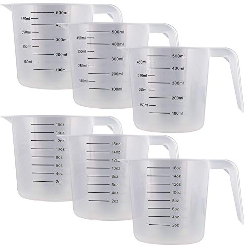 U.S. Kitchen Supply Plastic Measuring Cups with Handles - 16 oz (500 ml) Liquid Measuring Cup Set of 6 - Clear Microwave Safe Kitchen Cups - Measure in mL or Ounces, Measurement Cup for Cooking - size: 16-Ounce