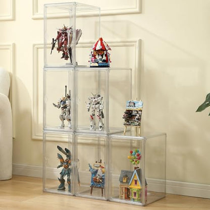 Acrylic Display Cases for Collectibles - Stackable Plastic Storage Shoe Boxes - Magnetic Lid, Figure Organizer - size: Side Door-4pcs