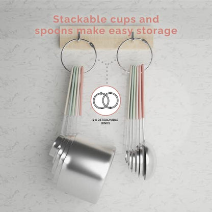 CuttleLab Measuring Cups and Measuring Spoons Set of 14 - Stainless Steel Measuring Cups and Spoons Set, Includes 1/8 Teaspoon Measuring Spoon, 1/8 Cup Measuring Cup, Leveler Dry (14, Country Chic) - color: Country Chic