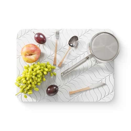 Deepstone Diatomite Stone Dish Drying Mat – Fast-Drying Natural Diatomaceous Earth Kitchen Countertop Drying Board – Super Absorbent & Non-Slip, 16 x 12 in (White) - color: White
