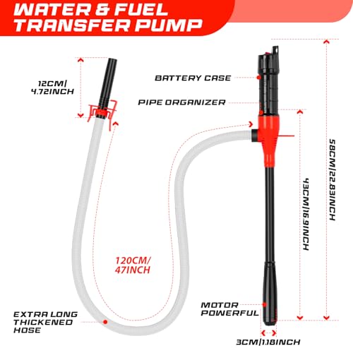 Portable Transfer Pump Battery Operated Electric Siphon Pump for Gas, Fuel, Diesel, Water Transfer 2.4 GPM Flow Oil Extractor, 47" Hose-Easy to Use Hand Fuel Pump, Multi-Use Siphon Transfer Pump(Red) - color: 1 Pack Red