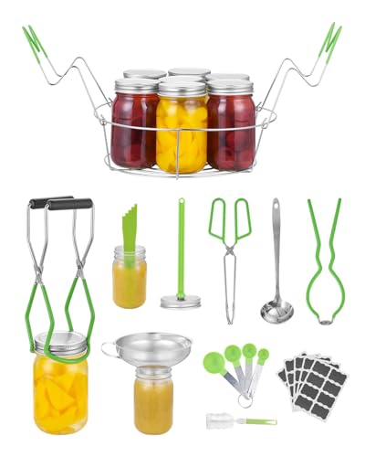 VEVOR Canning Supplies Starter Kit, 9 Pieces Stainless Steel Water Bath Canning Kit for Beginners, Canning Tools Set: Rack, Ladle, Measuring Spoon, Funnel, Tongs, Jar Lifter, Jar Wrench - size: 9PCS+