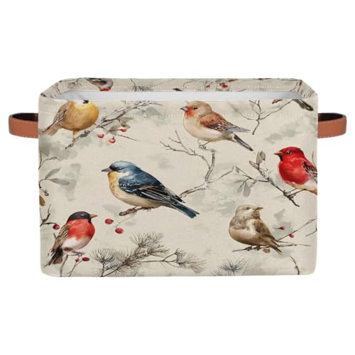 AUUXVA Storage Basket Vintage Ink Painting Bird Storage Cube Box Durable Canvas Collapsible Toy Basket Organizer Bin with Handles for Shelf Closet Bedroom Home Office - color: Ink Painting Bird, size: 1 Pack