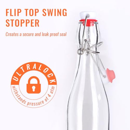 Swing Top Glass Bottles 16oz 10Pack, Reusable Glass Bottle with Stopper for Kombucha, Home Brewing,Vanilla Extract, Beer(480ml, Set of 10)