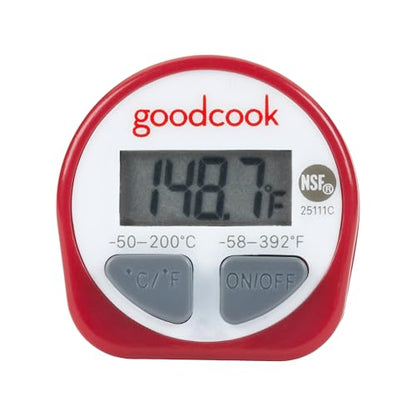 GoodCook Everyday Digital Food Thermometer Instant Read with Stainless Steel Probe, Fahrenheit & Celsius Display & Includes Storage Sleeve, Red - style: Digital Meat Thermometer