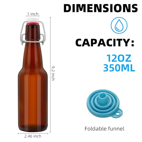 1Pc Amber Swing Top Brewing Bottles with Leak Proof Easy Caps, Glass Beer Bottle Flip Top Bottles For Kombucha, Kefir, Vanilla Extract, Beer (12oz Long Neck)