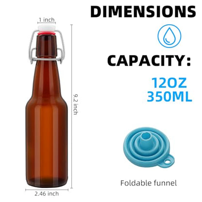 1Pc Amber Swing Top Brewing Bottles with Leak Proof Easy Caps, Glass Beer Bottle Flip Top Bottles For Kombucha, Kefir, Vanilla Extract, Beer (12oz Long Neck)