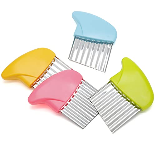 Luomorgo 4 Pack Stainless Steel Potato Crinkle Cutter | Carrot Wavy Knife, French Fry Slicer, Vegetable Wavy Chopper Knife, Green & Pink & Blue & Yellow - color: Green & Pink & Blue & Yellow