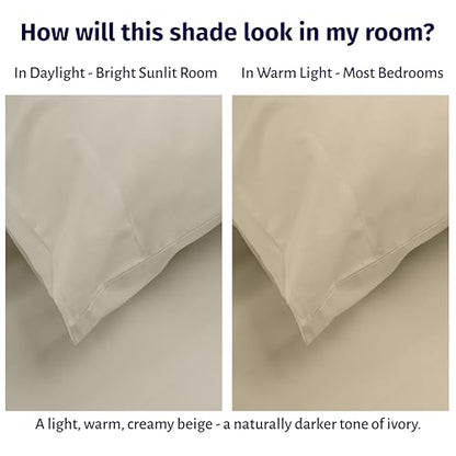 California Design Den Certified 100% Egyptian Cotton Sheets Full Size Bed - Lightweight Cotton Percale Sheets Full Size Set with Deep Pockets, Crisp & Durable Luxury Bedding Set - Beige - color: Beige, size: Full