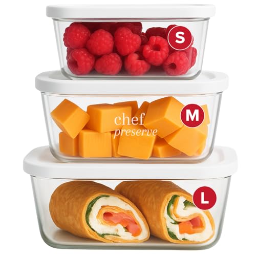 Chef Preserve Glass Vacuum Seal Containers for Food Storage, Made For Compact Vacuum Sealer, 3pcs set [1x Small, 1x Medium, 1x Large] Works With Handheld Vacuum Sealer Machine - color: Mixed Set – 1 Small, 1 Medium, 1 Large