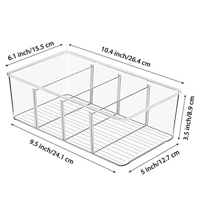 Vtopmart 4 Pack Food Storage Organizer Bins, Clear Plastic Bins for Pantry, Kitchen, Fridge, Cabinet Organization and Storage, 4 Compartment Holder Packets, Snacks, Pouches, Spice Packets - style: 4pack
