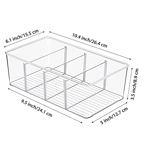 Vtopmart 6 Pack Food Storage Organizer Bins, Clear Plastic Bins for Pantry, Kitchen, Fridge, Cabinet Organization and Storage, 4 Compartment Holder Packets, Snacks, Pouches, Spice Packets - style: 6pack
